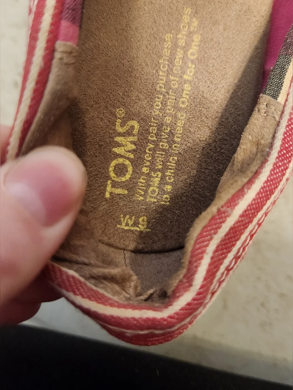 TOMS Red Stripe Canvas Peep Toe Cork Wedge Heels Sandals Women's Size 9